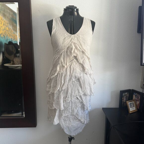 Italian 70% Silk Crinkle Tiered M Made in Italy Boho Asymmetrical Hem Lagenlook - Picture 2 of 10